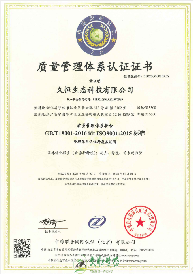 嘉兴嘉善质量管理体系ISO9001证书